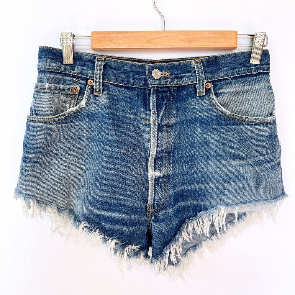 Levi's Denim Jean Shorts Frayed Raw Hem 100% Cotton Medium Wash